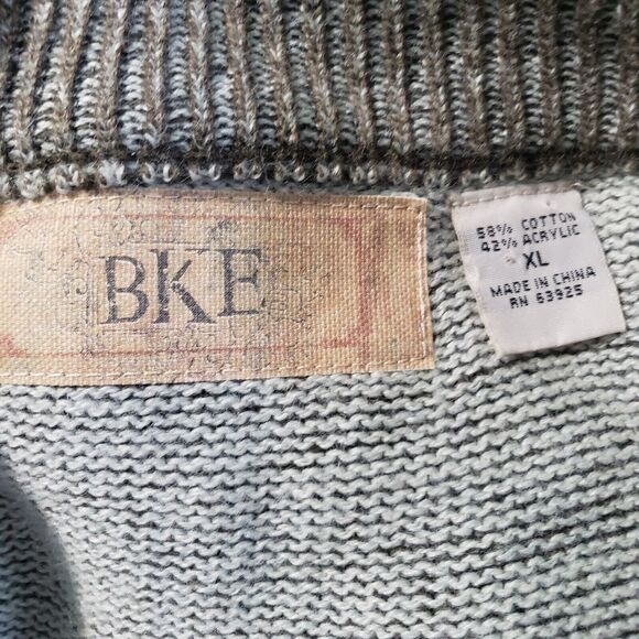 BKE Buckle Rib Knit Jacket Men's XL Tan Full Zip Mock-Neck Y2K Grunge Sweater - Picture 5 of 9